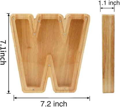 Twenty-six English Alphabet A-Z Letter Piggy Bank,Large-Capacity Transparent Wooden Alphabet Piggy Bank，Personalized Coin Savings Box, Name DIY Creative Purchase Combination.