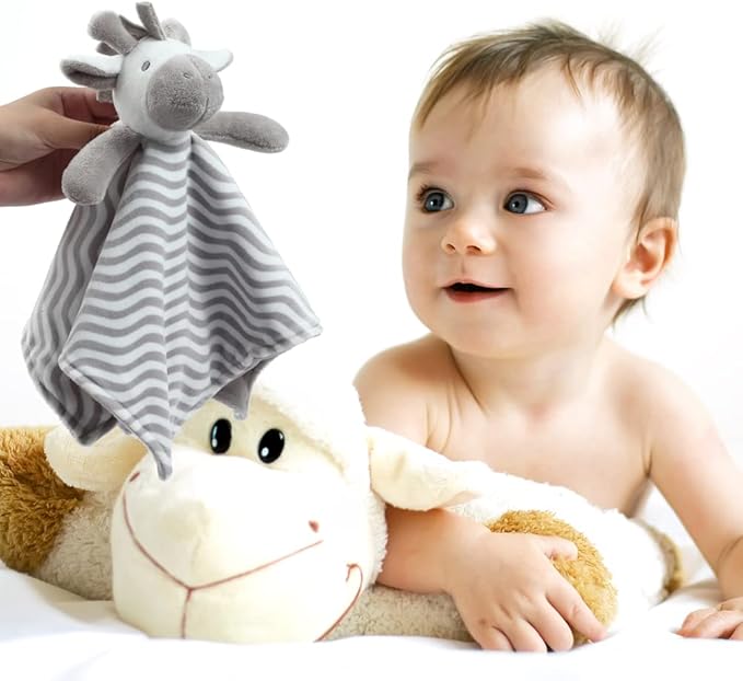 CREVENT Cozy Plush Baby Security Blanket, Loveys for Baby Girls and Boys, Birthday (Zebra + Penguin)