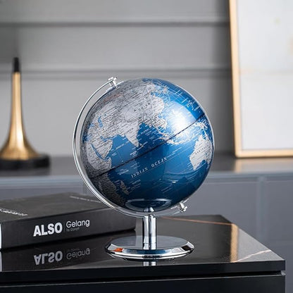 World Globe with Stainless steel Stand, 8inch Earth Modern Desktop Globe For Educational Home Office Desk Bookshelf Decor, Cool Tech Gift for Business Men Father Boys Adults & Kids