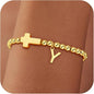 Gold Initial Bracelets for Women Girls - 18K Gold Plated Cross Initial Bracelet Dainty Beaded Bracelet Gold Bracelets for Women Teen Girl Gifts