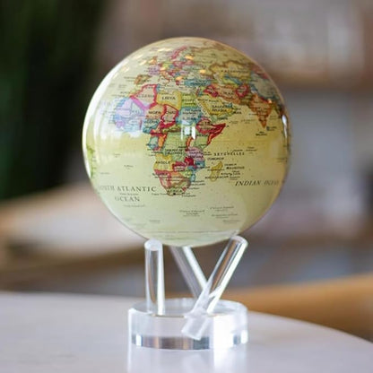 MOVA Globe – Political Map Yellow 4.5” | Vintage-Style Rotating Globe Powered by Light | No Batteries or Cords | Antique World Map for Home or Office Decor