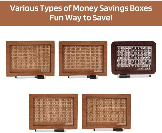 10000 Savings Challenge Box, Money Saving Box with Money Target and Numbers, Cash Vault Wooden Savings Box, Wooden Money Box, Coin Counter Piggy Bank for Adults, Wooden Coin Bank for Kids 1,000