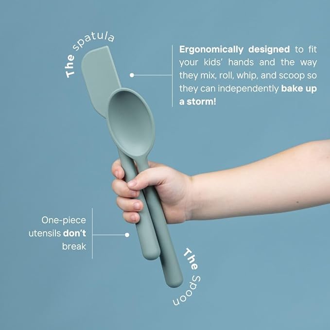Tampoco Real Kids Cooking & Baking Set – Montessori Kitchen Tools for Real Cooking with Food-Safe Silicone Utensils – Functional & Fun Gift for Young Chefs