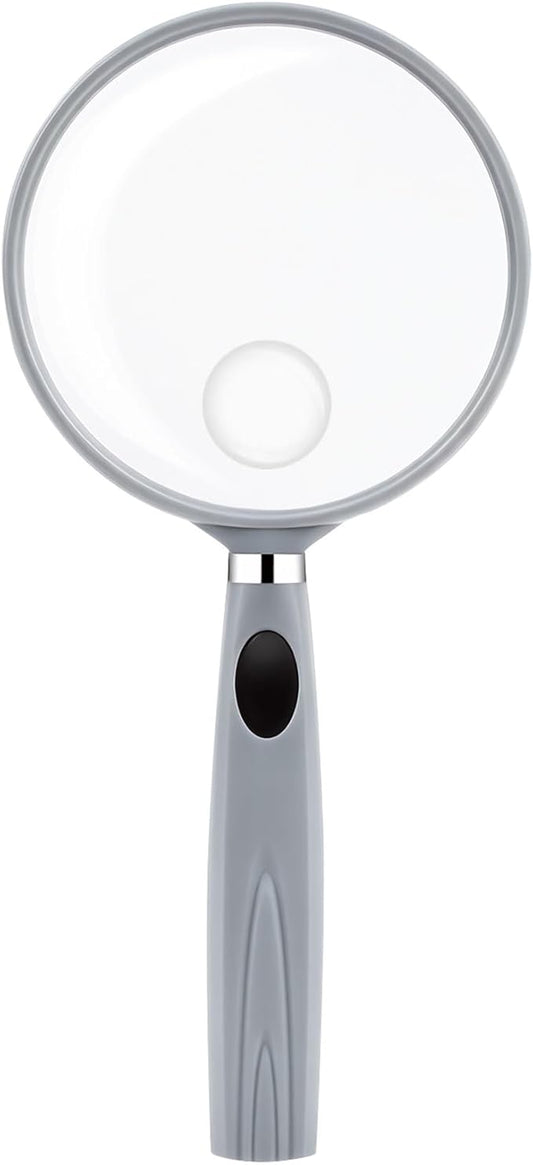 Feosky Handheld Reading Magnifier, 10X 30X Magnifier, 75mm Shatterproof Lens, Non-Slip Handle for Adults Close Work, Seniors Reading and Kids Nature Exploration, Hobby Observation(Grey)