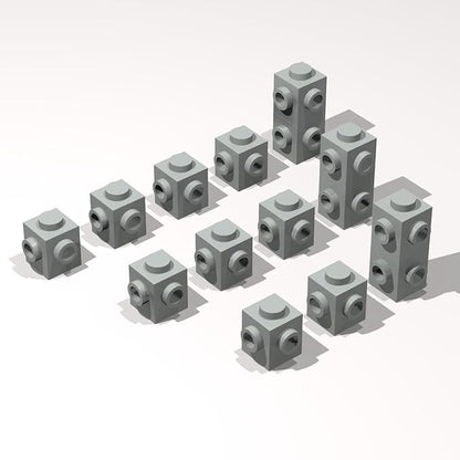 Classic Building Brick Bulk, 1x1 with Studs on 2 Sides Adjacent 260 Piece, Compatible with Lego Parts and Pieces: (Color:Light Gray)