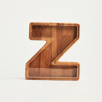 Personalized Wooden Piggy Bank – Custom Letter Z Coin Bank in Beech Wood with Clear Acrylic Front, Engraved Name Option, Money Saving Box for Kids and Adults
