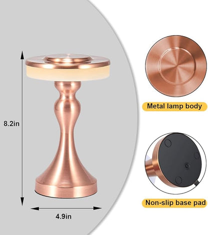 Portable Metal LED Table Lamp,Cordless Battery Table Lamp,3 Color Touch Control Rechargeable Desk Lamp,3-Levels Brightness Bedside Battery Lamp,Night Light for Kids Nursery,Dining Room Lamp