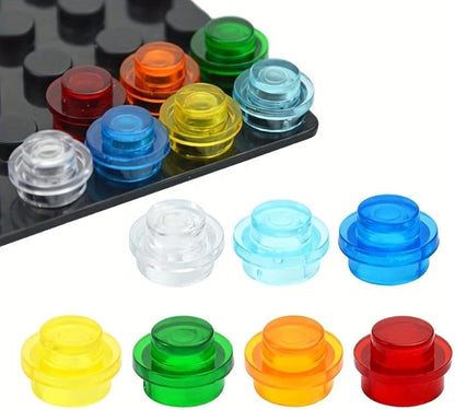 1200 Piece Transparent Colors Building Plate Bulk, Round 1x1, Compatible with Lego Parts and Pieces: (Color:Trans Yellow)