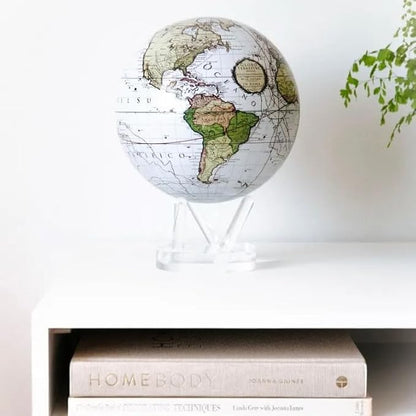 MOVA Globe – Antique Terrestrial White 4.5” | Solar-Powered Spinning Globe for Desk or Shelf | Vintage Map Decor | No Batteries or Cords