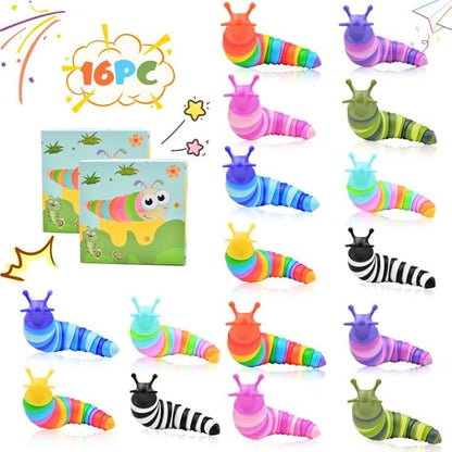 Cevioce 16 PCS Fidget Toys Slug for Adults Anxiety Sensory Toys for Party Favors Toddler Fidget Toys Age 3-4 ADHD Autism Toys for Anxiety Stress Christmas Stocking Stuffers Gifts for Boys Girls