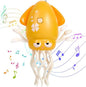 Electric Dancing Octopus Toy with LED Lights and Music, Automatic Avoidance, USB Rechargeable Crawling Belly Time Toy, Suitable for Children 3 Years and Older Birthday Gift (Yellow)