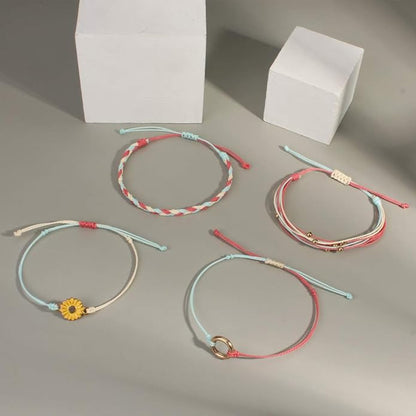 FANCY SHINY Sunflower String Bracelet Boho Braided Rope Wrap Bracelets Cute Summer Beach Surfer Jewelry for Women Christmas Gifts
