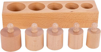 Montessori Toys for Babies 6-12 Months Wooden Knob Log Cylinder Blocks Development Sensory Toys for Toddlers Montessori Baby Games Educational Toys(4 Piece Set)