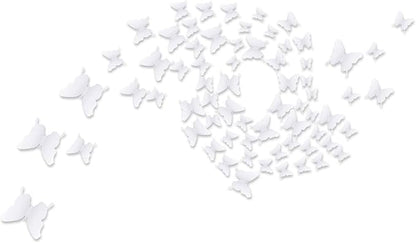 BBTO 48 Pieces Butterfly Wall Decor DIY Mirror 3D Butterfly Stickers Removable Decals for Home Bedroom School Bathroom Living Room Decor(White)