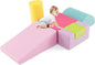 HONEY JOY 6-Piece Climb and Crawl Playset, Soft Climbing Foam Block Activity Play Structure Gym Equipment for Infant Baby, Color Coordination, Waterproof Indoor Climbing Toys for Toddlers (Red)