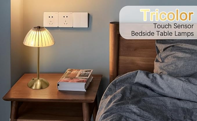Portable Battery Operated LED Table Lamp with Touch Sensor, Gold Cordless Brass Rechargeable Lamp, Bedside/Night Light/Restaurant Table/Outdoor/Coffee/Bar (Mushroom Lamp)