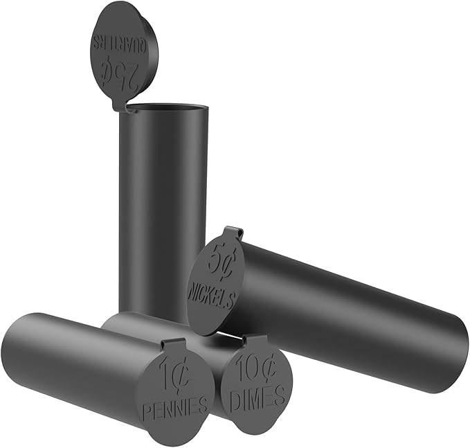 Coin Storage Tubes Set, 40 Pieces per Tube, Nickels, Black， a Box 25pcs