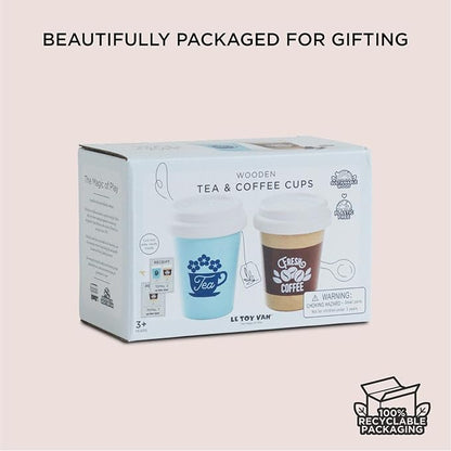 Le Toy Van - Honeybake - Take Away Coffee Cup and Tea Cup - Travel Mug Set - Kids Kitchen Accessories - Role Play Wooden Play Food - Toy Kitchen Accessories - Wooden Kitchen Toys - Age 2+ Years