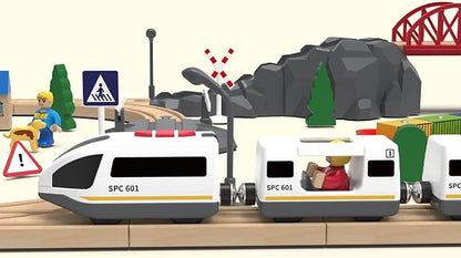 Z MAYABBO Wooden Train Set Accessories Battery Operated Locomotive Trains, Remote Control Train Vehicles for Wood Tracks, Powerful Engine Trains Cars Fits All Major Brands of Railway System