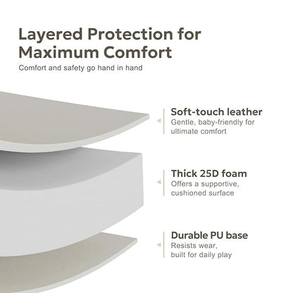 Mallify Vegan Leather Baby Play Mat, 50x50 Thick & Waterproof Foam Playpen Mat for Babies and Toddlers, Non-Toxic Baby Play mats for Floor, Gray