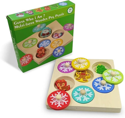 Pinkiwine Christmas Wooden Peg Puzzles Montessori Educational Toys for Kids Toddlers Christmas Toys Christmas Stocking Stuffers Gifts