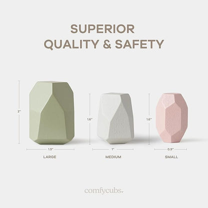 Comfy Cubs Stacking Rocks 36 Pieces, 36 Months+, Educational Toddler Stacking Blocks, Promotes Imagination, Balance & Fine Motor Skills - Wooden Rocks Sensory Toys Gift for Kid, Neutral Pack