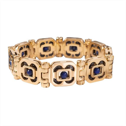 DIY Assembled Link Bracelet with Blue Gemstones - Elegant Statement Jewelry for Adult, Polished Link, Puzzle, Ceramic Style，Perfect for Gifting & Everyday Wear