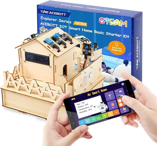 ESP32 IOT Smart Home Starter Kit for Arduino IDE, Educational STEM Kit Toys for Kids Age 10+, 3D Wooden Puzzles House DIY Sensor Science Kit Electronics Auto Engineering Coding Set for Adults Teens