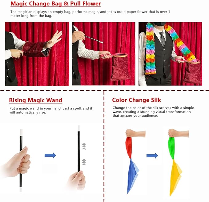 4Pcs Christmas Magic Trick Set for Stage Shows | Holiday-Themed Change Bag Routine | Easy Magic Kit for Beginners & Seasonal Performances