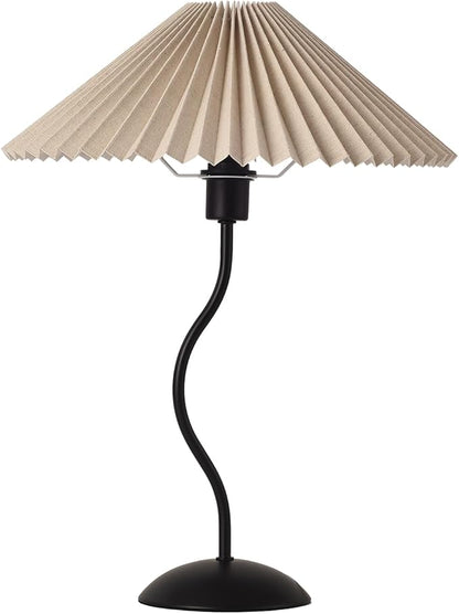 KUNJOULAM Small Pleated Table Lamp, Bedside Nightstand Lamp with Beige Lampshade Black Base, Morden Mini Lamp for Bedroom Home Office Decor, E12 Bulb Included