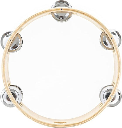 Musfunny Tambourine Hand Held Drum with Double Row Jingles, 8 inch Tambourines Metal Bell Hand Percussion for Adults Church Party (8 inch Natural)
