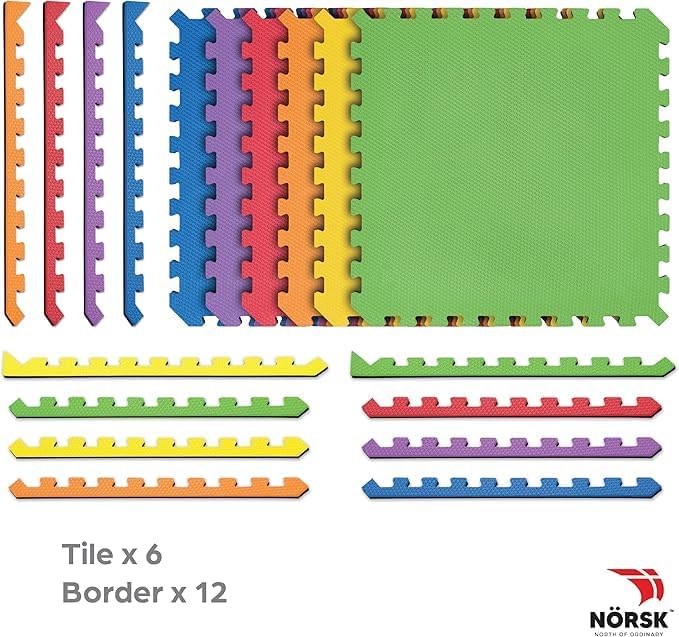Norsk Dual-Sided Reversible 1/2" Foam Exercise Mats for Home Gym - Interlocking EVA Foam Tiles