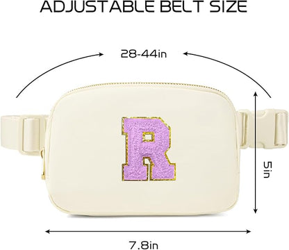 Gitus Gifts for 8 9 10 11 12 Year Old Girls Belt Bag Fanny Pack Crossbody Bags with Initial Letter Patch Cute Stuff Birthday Gifts for Teen Girls Women Personalized Trend Stuff (Ivory-R)