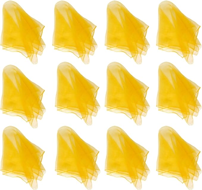 Hoerev Pack of 12 Approx. 24" x 24" Juggling Dancing Scarves Floaty Scarves,Single Colors, 12pcs goldyellow