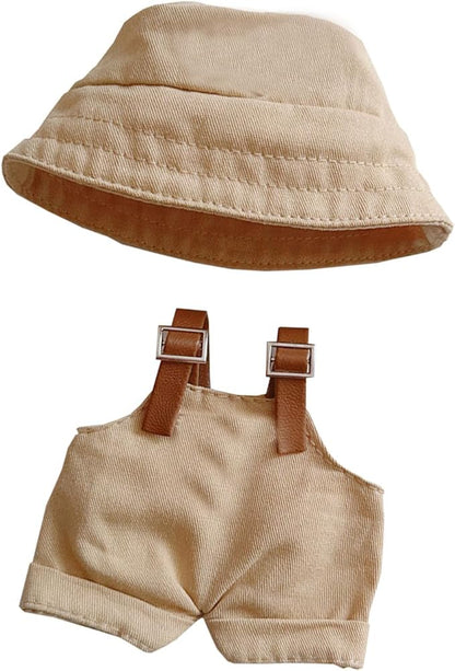 17cm Clothes Set(NO Doll), Hat & Overalls Set for 17cm Accessories Suit,Cute Stylish Clothing Suit for Doll Dress up (Khaki)