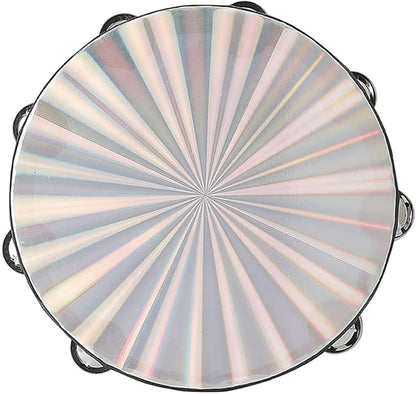 Musfunny Radiant Tambourine 10 inch for Adults 2-Row Jingles Bell Reflective Tambourines Hand Held Drum Musical Instrument for Kids Education KTV Party Church - 10 inch