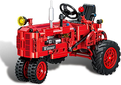 Classic Building Blocks 1/12 Red Tractor Farm Toy Building Set Gift for Kids Ages 6 7 8 9 10 11 12 Includes Shifting Structure, Steering Structure Features (Classic Edition)