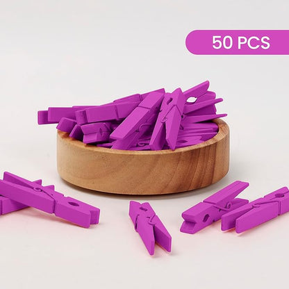 50PCS Colored Wooden Clothespins, 2.9inch Hot Pink Clothes Pins for Clip Pictures Photos Decorative, Small Colorful Wood Decoration Closepins Clips