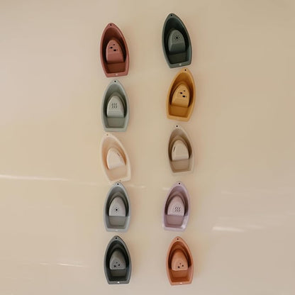 mushie Stackable Bath Boats Toy (Rustic) | Floating Bathtub Toys for Baby & Toddler, Set of 5 | Made in Denmark