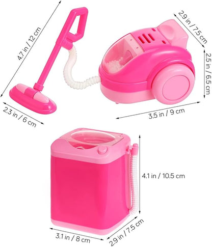 Toyvian Mini Kitchen Set with Realistic Working Toy Vacuum Cleaner and Washing Machine Kids Cleaning Toys for Pretend Play Ages 3-6