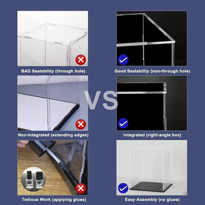 SVENJBB Acrylic Display Case, 8x8x12 Inch Cube Acrylic Boxes for Display, Clear Display Cases with Matte Black Base and Lid for Collectibles and Figures