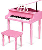 Goplus 30-Key Classical Kids Piano, Mini Grand Piano Wooden Learn-to-Play Musical Instrument Toy with Bench, Piano Lid, Music Rack, Gift for Boys Girls Aged 2+ Baby Toddler(4 Straight Leg-Pink)