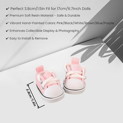 Clothes for Dolls Accessories (No Doll), Cute Outfit Set 5 Pieces Bib Pants for 15 & 17cm Doll Suit, Stylish Dress Up Overalls Doll Clothing Set Replacement with Hat Clothes Shoes Pink