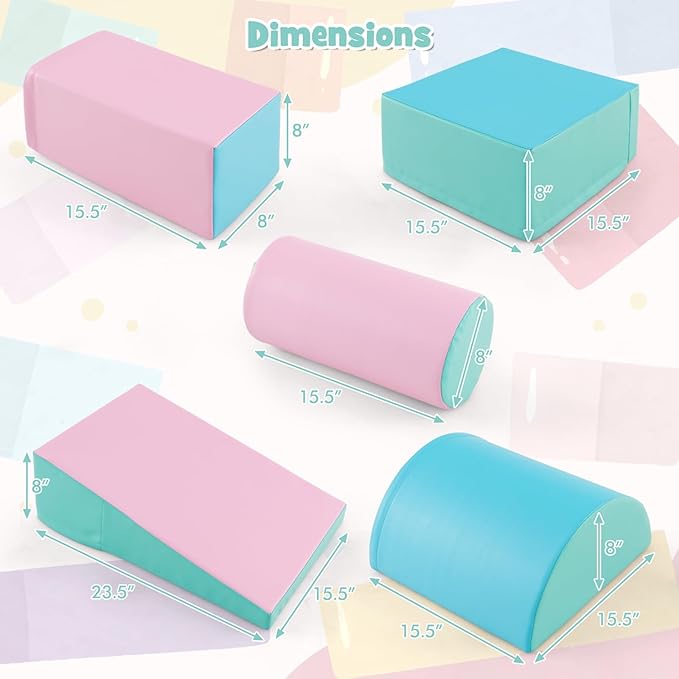 HONEY JOY 5-Piece Climb and Crawl Playset, Soft Climbing Foam Block Activity Play Structure Gym Equipment for Infant Baby, Color Coordination, Waterproof Indoor Climbing Toys for Toddlers (Green)