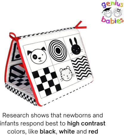 Genius Baby Toys Tummy Time Mirror for Babies 0-6 Months - Double-Sided with High Contrast Images - Baby Floor Mirror Can Be Used in Crib - No Hard Edges - Black White and Red