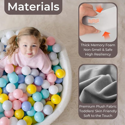 Wonder Space 47" Premium Kids Foam Ball Pit, CPSIA-Certified Safe Soft Play Pool for Toddlers, Large Spacious Round Design for 2-3 Kids, Ideal Gift for Indoor Nursery (Pink)