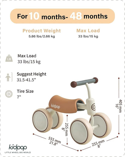 Kidpop Big BEE Baby Balance Bike for 1 Year Old Toddler Kids Ride On Toys First Birthday Gift Toddler First Bike (White)