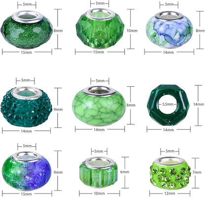 Aipridy Assortment European Large Hole Beads Spacer Beads Rhinestone Craft Beads for DIY Charms Bracelet Jewelry Making (Emerald-Siam)