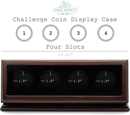 Challenge Coin Display Case 1.5-1.75 Inch 38-44.5 mm Coin Holder 1 Slot (Walnut, 4 Slots)