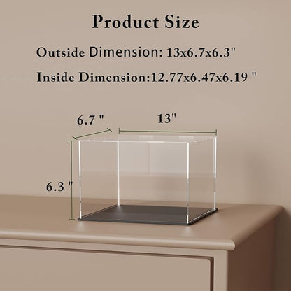 SVENJBB Acrylic Display Case, 13x6.7x6.3 Inch Cube, Clear Acrylic Boxes with Matte Black Base for 1:18 Scale Diecast Model Car